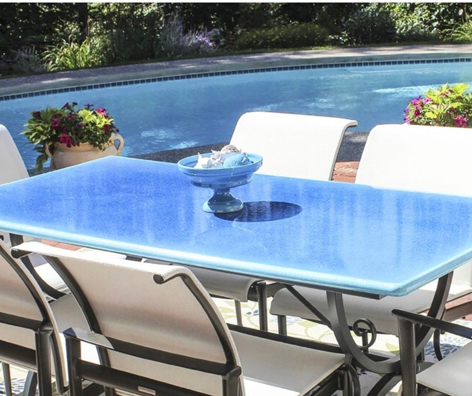 This is an Elegantico lava stone table in Sky Light hues.