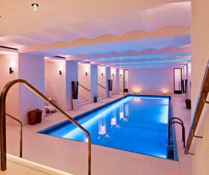 This lava stone oasis is a pool area made of premium quality lava stone tiles.