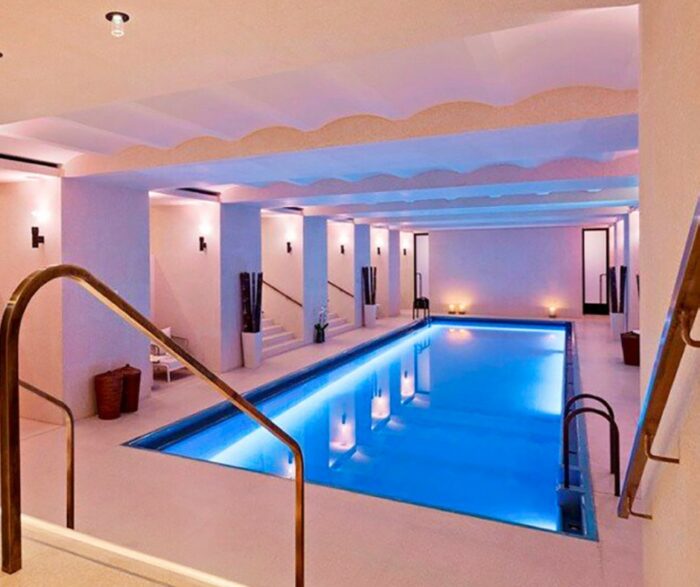 This lava stone oasis is a pool area made of premium quality lava stone tiles.