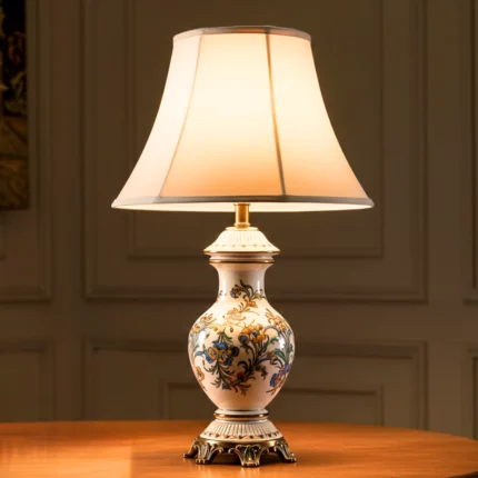 This is a ceramic lamp made in Italy. The Venetian Lamp adds a touch of artistry to any space.
